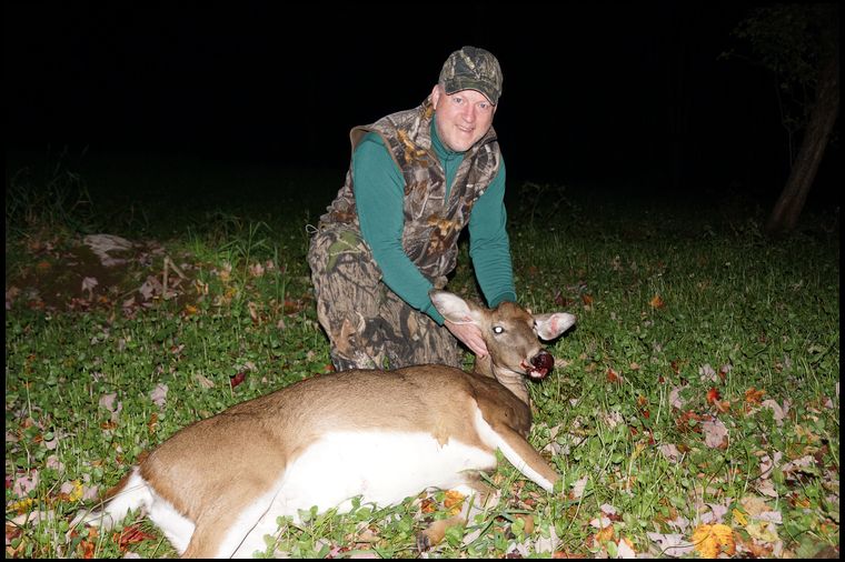 Bill's first deer in NY. Perfect shot in our Ladino plot. 
